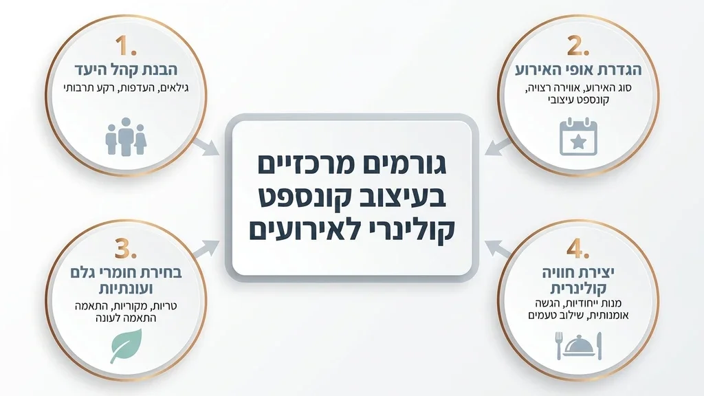 עמדות מזון מעוצבות באולם אירועים מודרני