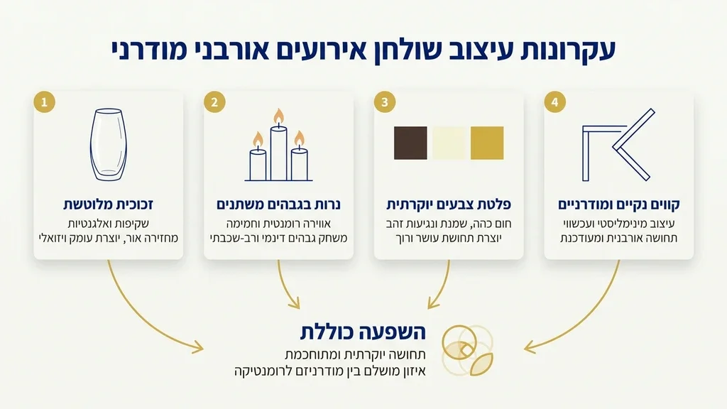 עיצוב שולחן חתונה אורבני מודרני עם נרות וזכוכיות